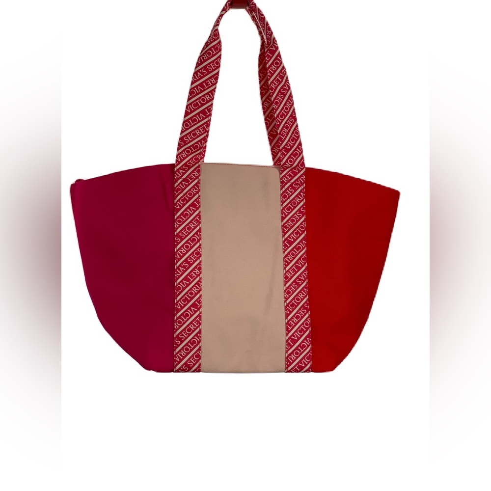 Victoria's Secret Large Colorblock Canvas Tote Bag Pink/Dark Pink.NWOT